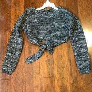 Grey and White Knit Cropped Sweater